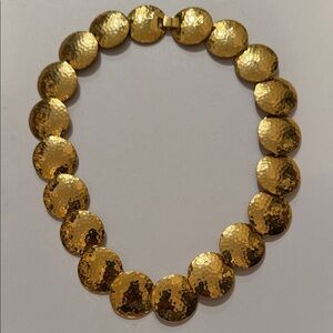 Vtg Stunning Gold-tone Hammered Disc Necklace